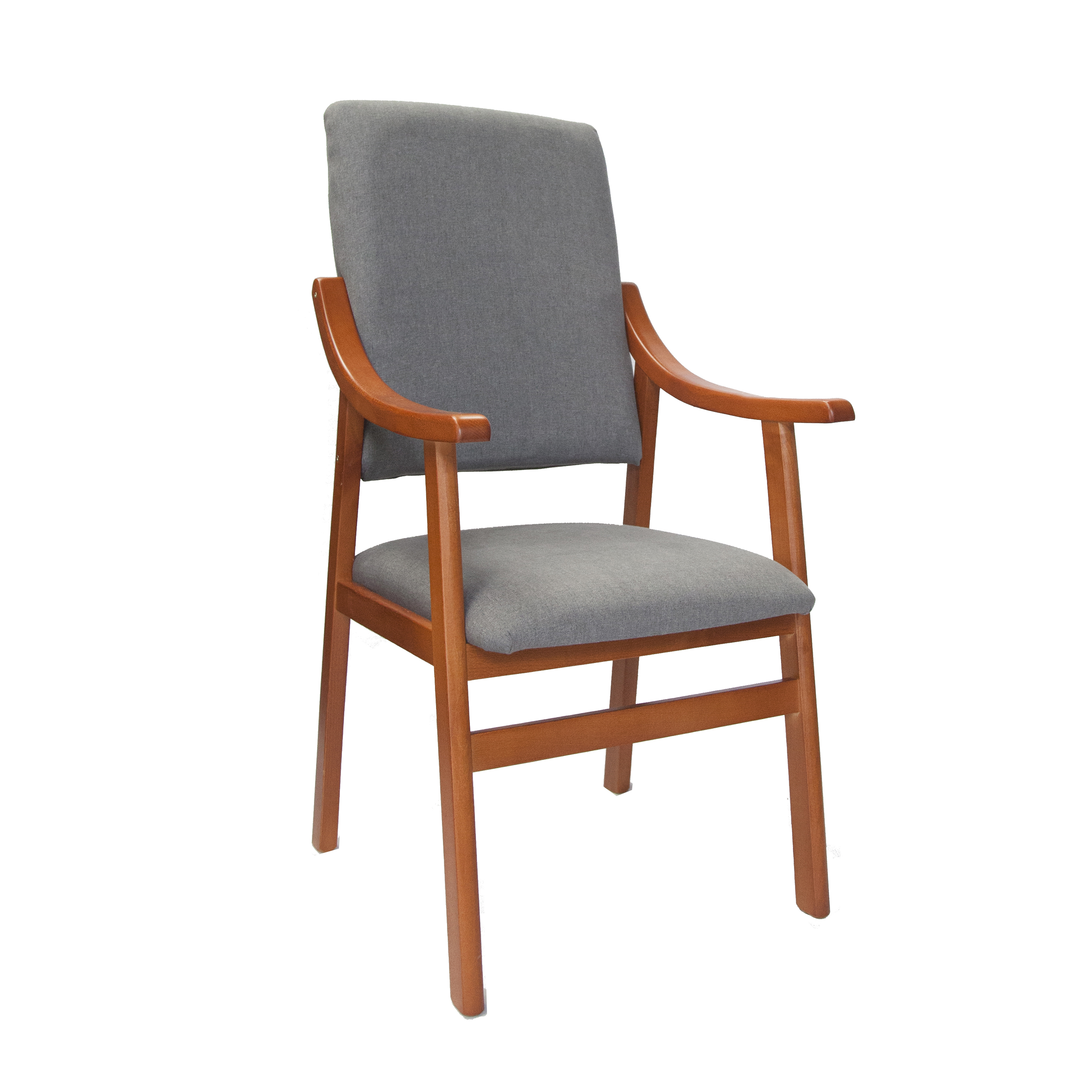 Sueña y Descansa Sillón reforzado respaldo alto con brazos de madera de haya en color cerezo tapizado en marengo