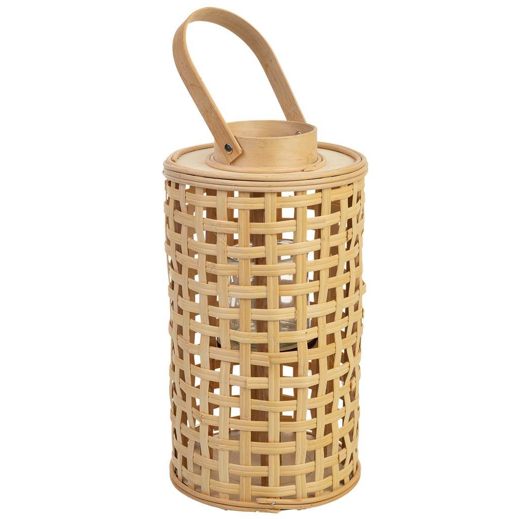 Farol de bambú con recipiente de cristal para la vela, marrón Medidas: 18x24x33cm
