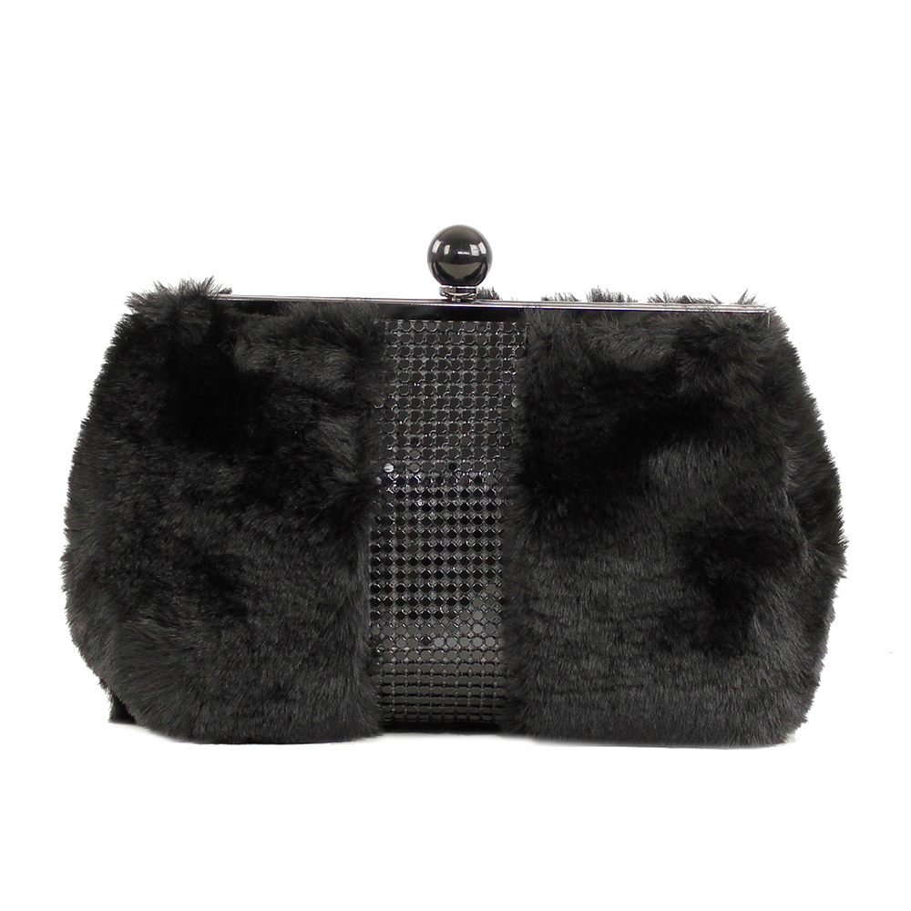 Bolso de fiesta EFERRI - Bolso Clutch Tom para mujer - Clutch de Pelo con Cierre Boquilla y Tira Metálica - Elegante y Práctico con Cadena