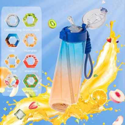 Botella de agua perfumada de 850 ml, incluye 11 cápsulas aromáticas, botella deportiva perfumada, sin BPA, sin azúcar, sin calorías y con pajita.