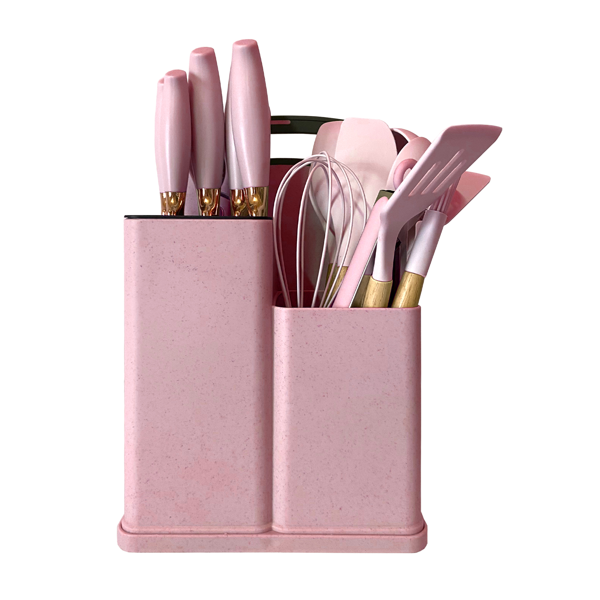 Set de Utensilios de Cocina de Silicona y Madera 19 piezas Home Cuchillos Tabla de Cortar Organizador de Cocina Pelador