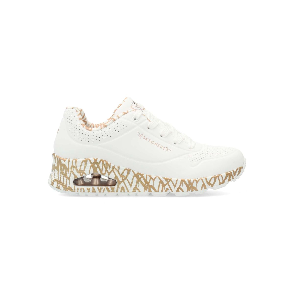 Skechers - Zapatillas casual Uno Loving Love para mujer con estampado de corazón, parte superior de durabuck sintético y plantilla Air Cooled Memory Foam®