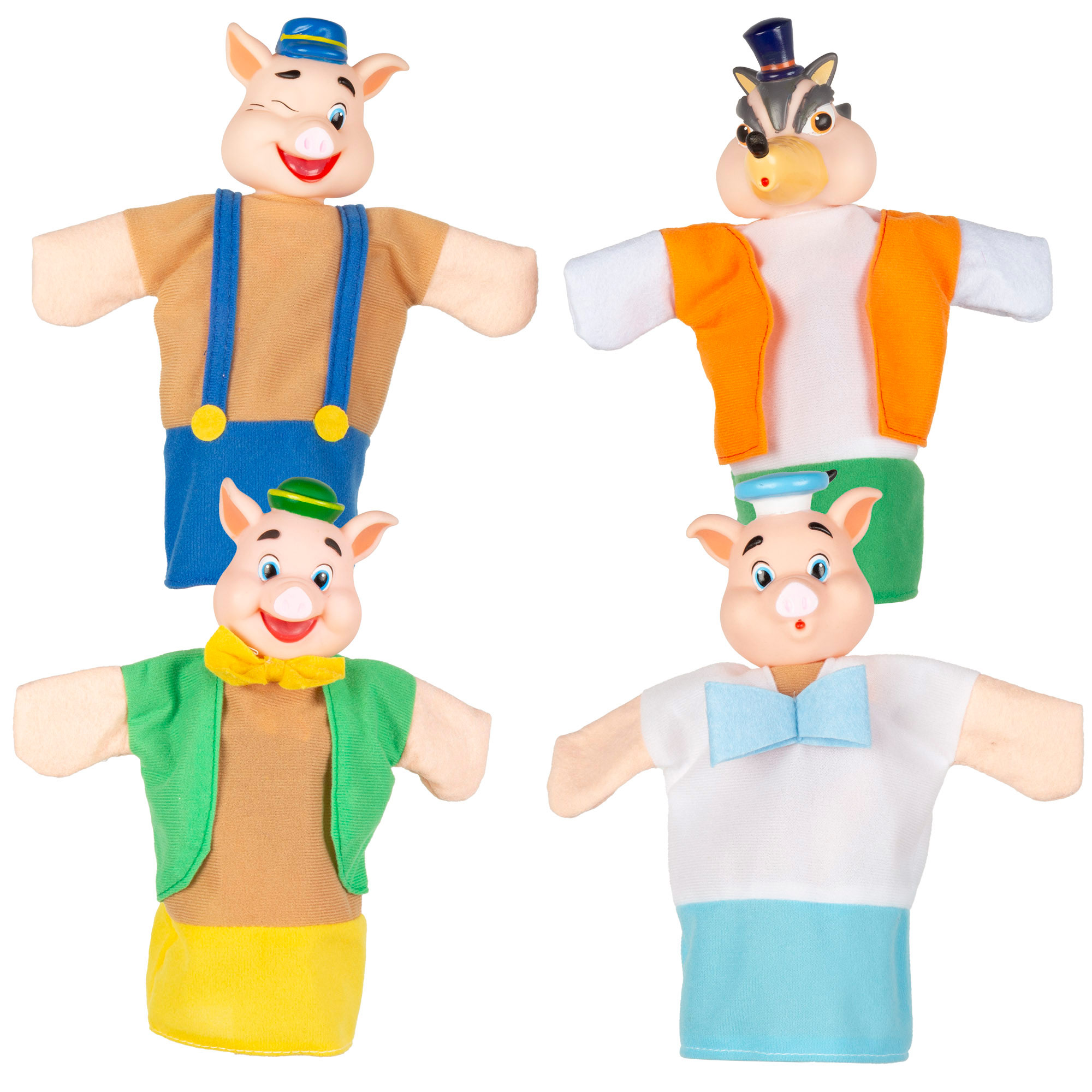 COLORBABY Cucu Show - Marionetas de Los tres cerditos, Caperucita Roja, Blancanieves o Pinocho, con 4 títeres de 25 cm, hecho con materiales suaves y seguros, ideal para inventar escenas o historias, juego infantil perfecto para pasar tiempo en familia
