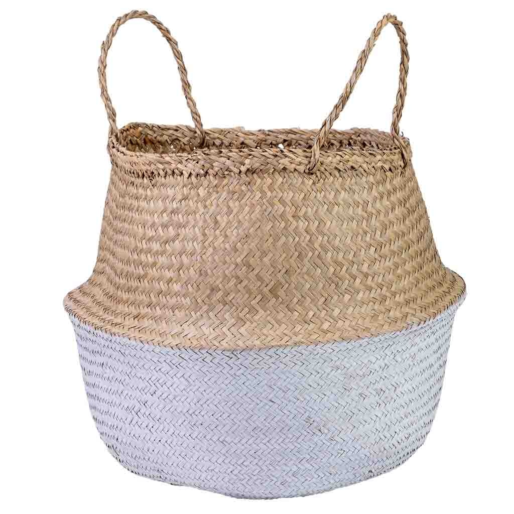 Wonderlust Deco - Capazo con asas natural, pintura blanca, D40x36/48h cm Blanco D40x36/48h cm