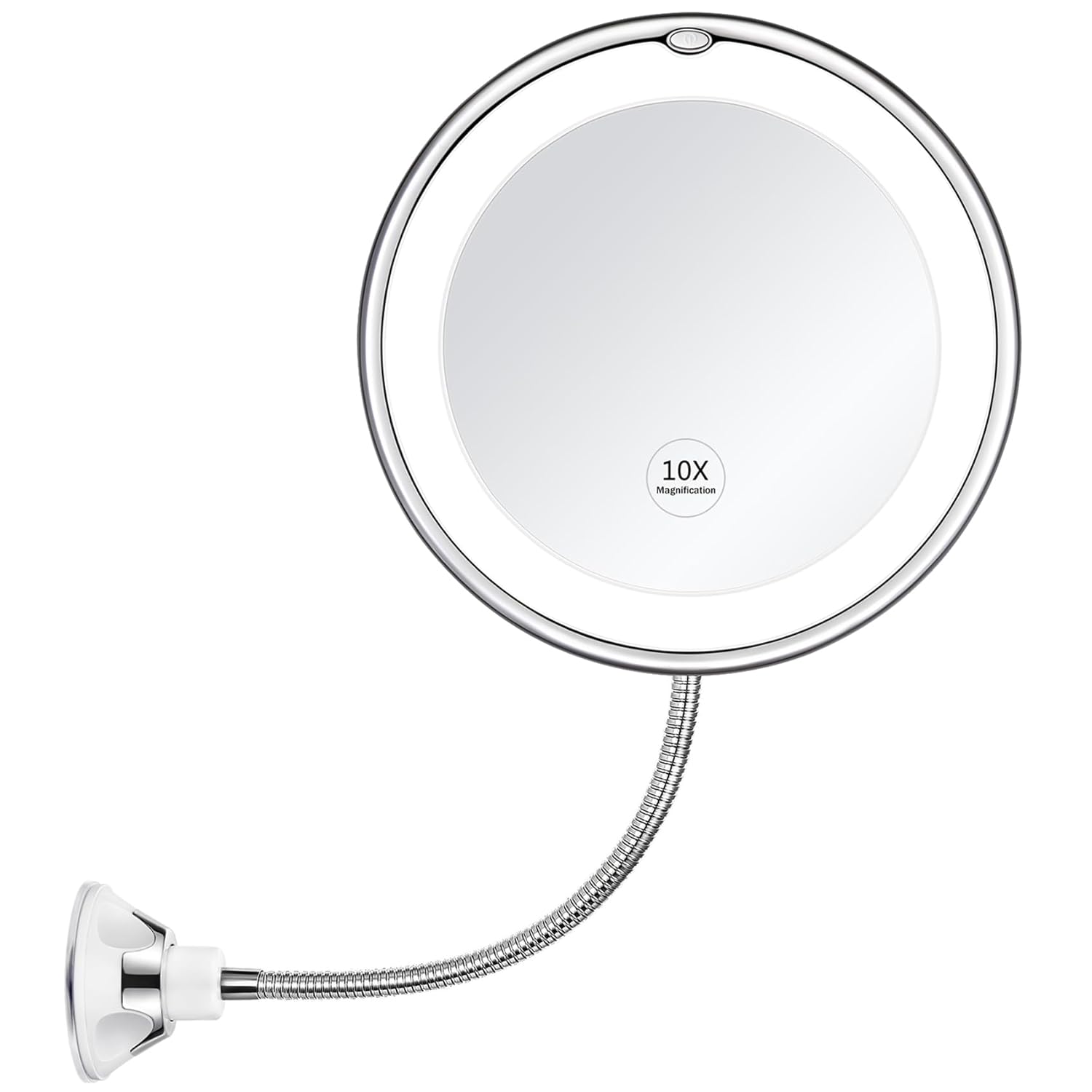 Om Home Espejo de maquillaje with Luz LED y Cuello de CISne flexible de 6,8 "with increasur de 10X, Espejo de tocador with increasur para baño with suction cup, round de 360 u200b u200bgrados, luz natural, funciona con Pilas