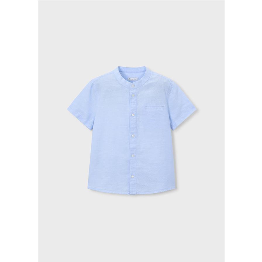 Mayoral - Camisa de manga corta con cuello mao para niño, tejida en lino natural, estilo clásico y cómoda para uso diario
