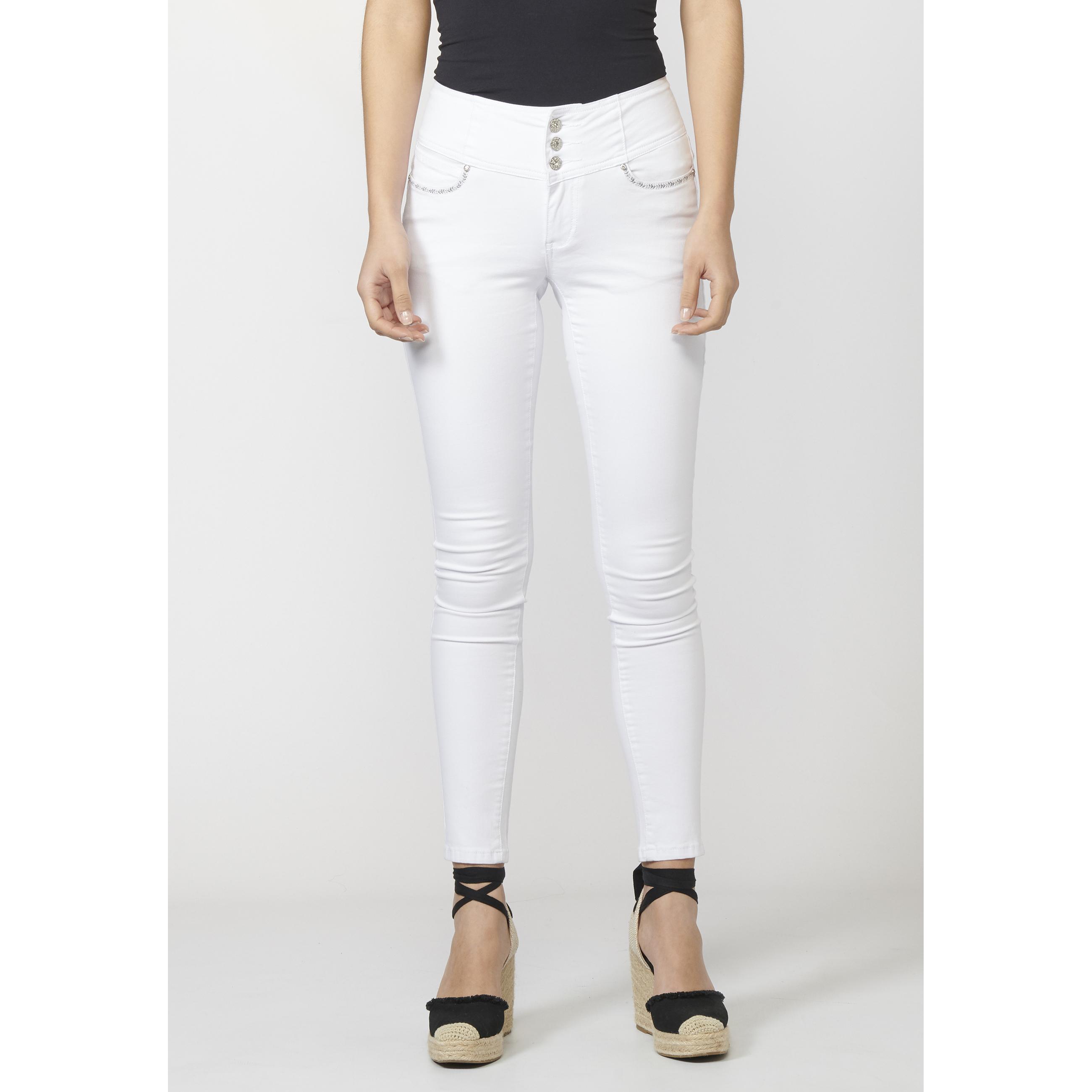 Koroshi - Pantalón slim mujer 2212PT22 de sarga elástica con viscosa y bordados florales en bolsillos para oficina casual