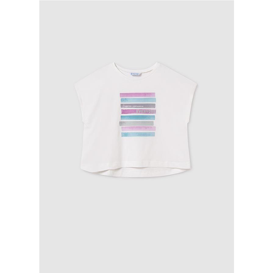 Mayoral - Camiseta gráfica para niña de corte regular, diseño moderno y cómodo ajuste, color beige, ideal para uso diario en primavera y verano