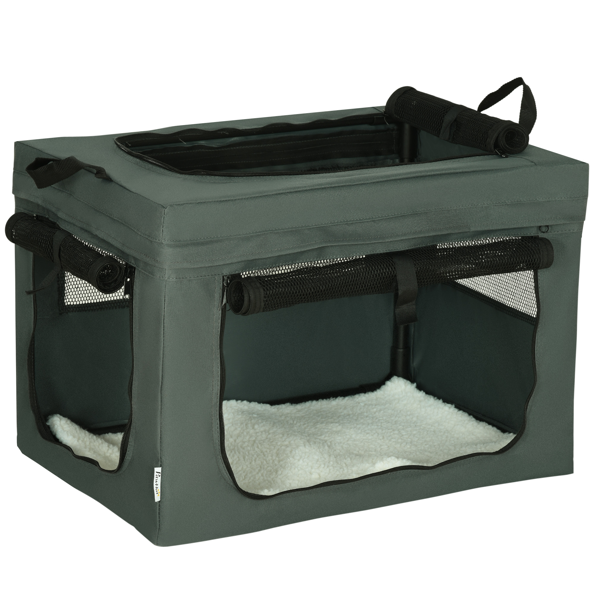 PawHut Bolsa para perros Caja para perros con ventana de malla, caja de transporte para gatos con cojín, caja de transporte, bolsa de transportePara perros de hasta 4 kg, Oxford, gris, 60 x 42 x 42 cm