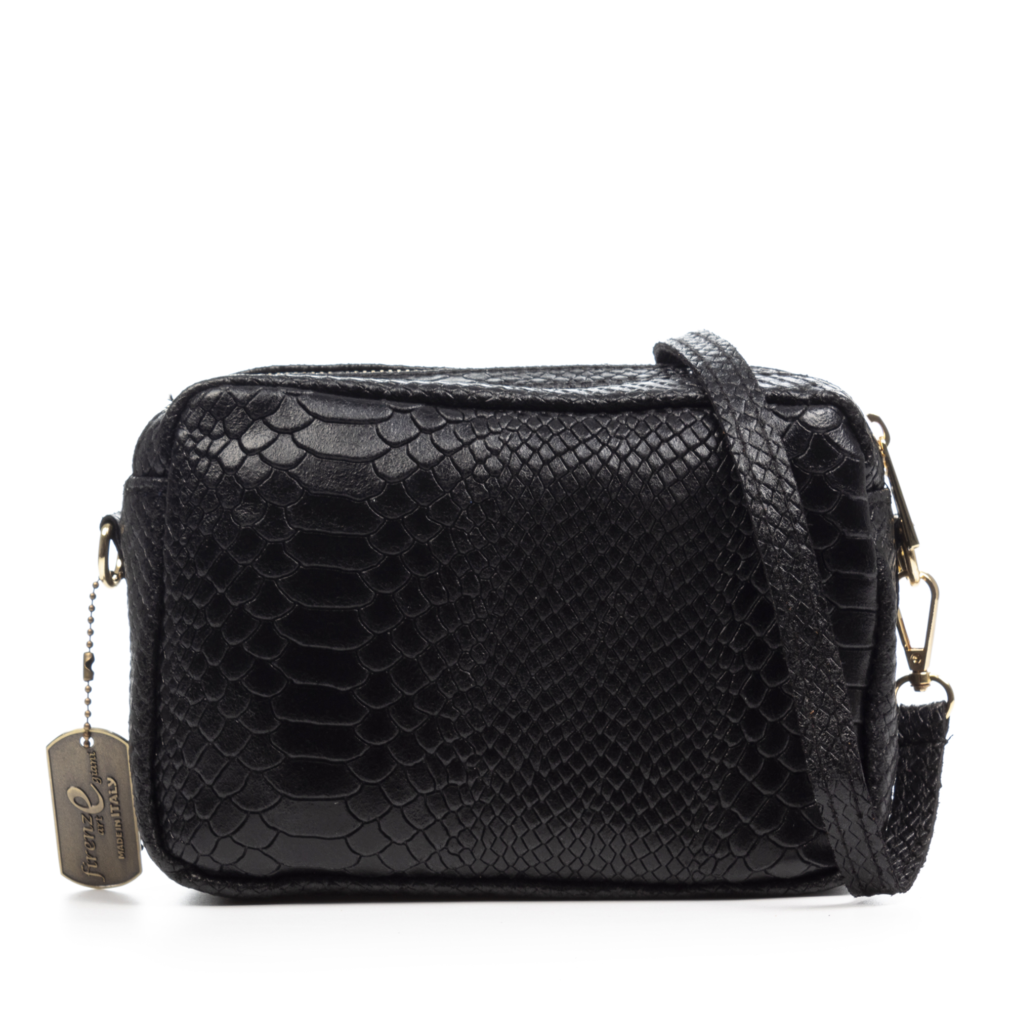 FIRENZE ARTEGIANI Degna Bolso bandolera Mujer. Piel auténtica Gamuza grabado serpiente. Fabricado en Italia 22x8x15 Cm.