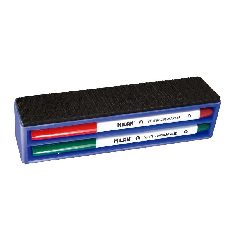 Milan pack de borrador magnetico + 4 rotuladores para pizarra blanca - punta redonda 3.7 mm - borrables en seco - tinta a base de alcohol