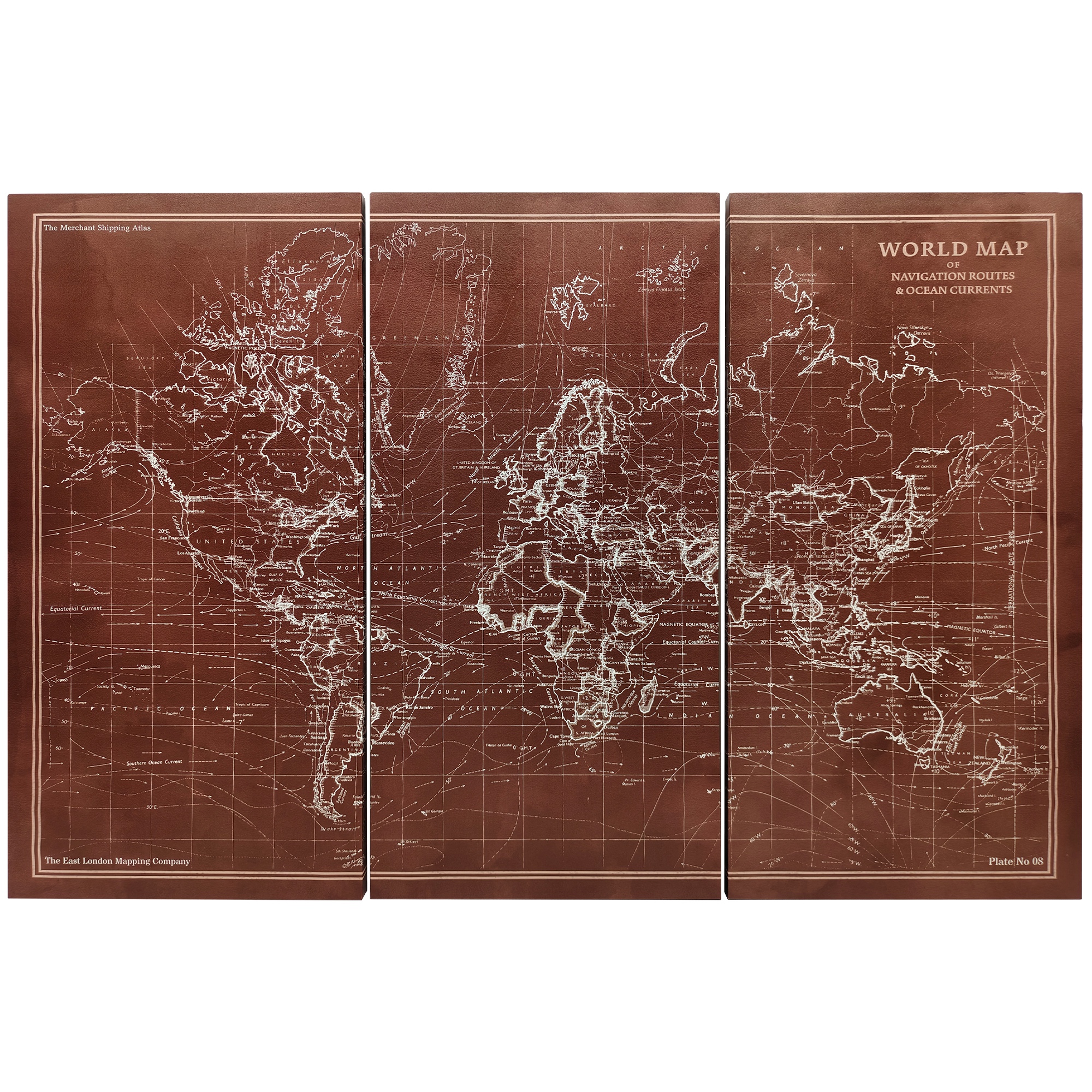 HOMCOM Cuadros en Lienzo Trípticos de Mapamundi Vintage a Mano, 120x60 cm, Cuadros Grandes de Arte de Pared con Marco de Madera, Decoración Elegante para Dormitorio, Salón, Cocina, Marrón