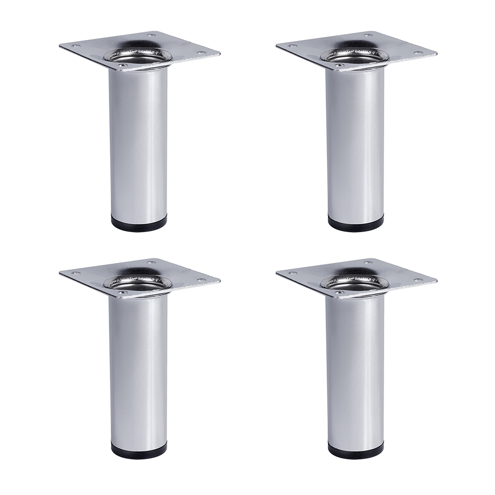 4 un. Pata pie redonda para Mueble en acero diametro 30mm altura 100mm cromo con regulador Nivelador de 15-25mm