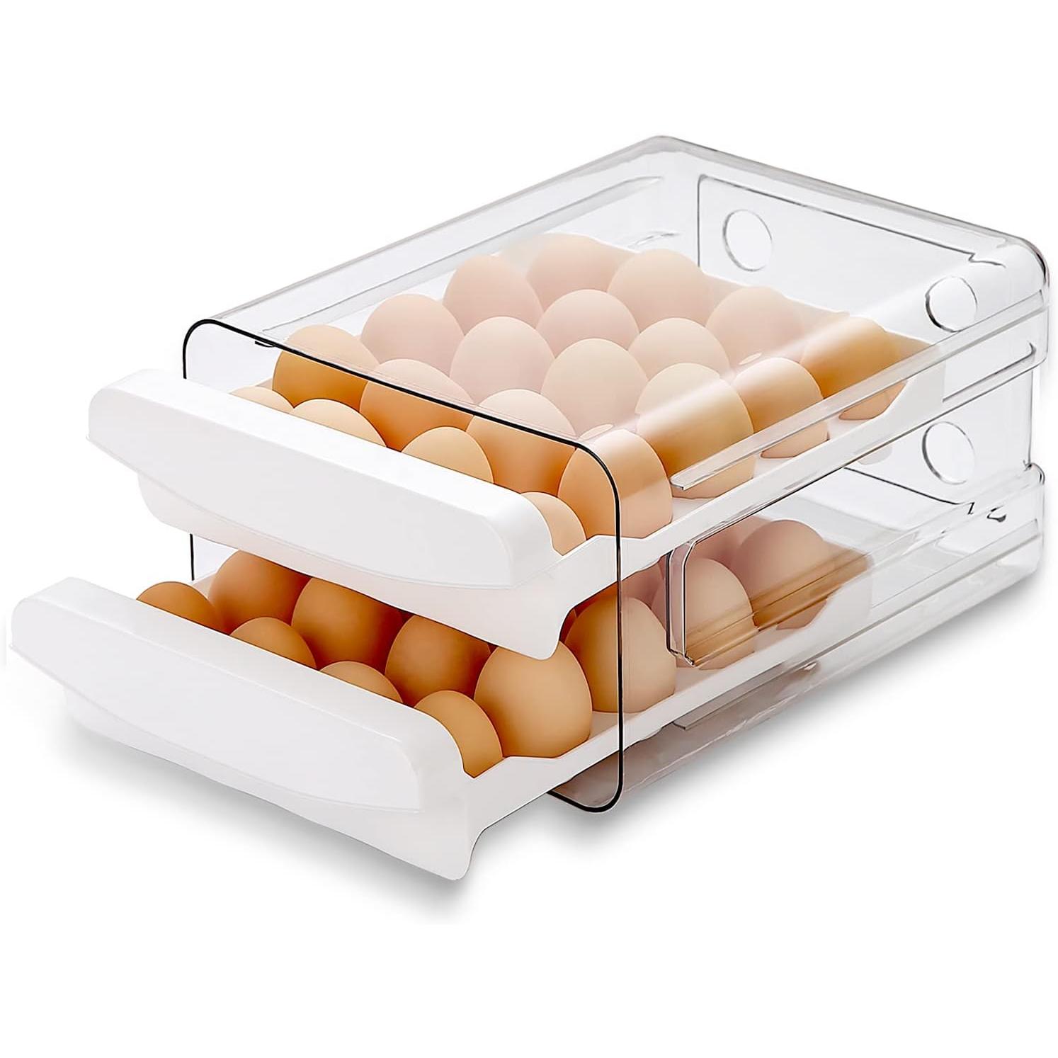 Bandeja para huevos para refrigerador, bandeja para huevos para refrigerador de 40 rejillas y 2 capas, caja para huevos para refrigerador, caja para almacenar huevos frescos para refrigerador (1 pieza)