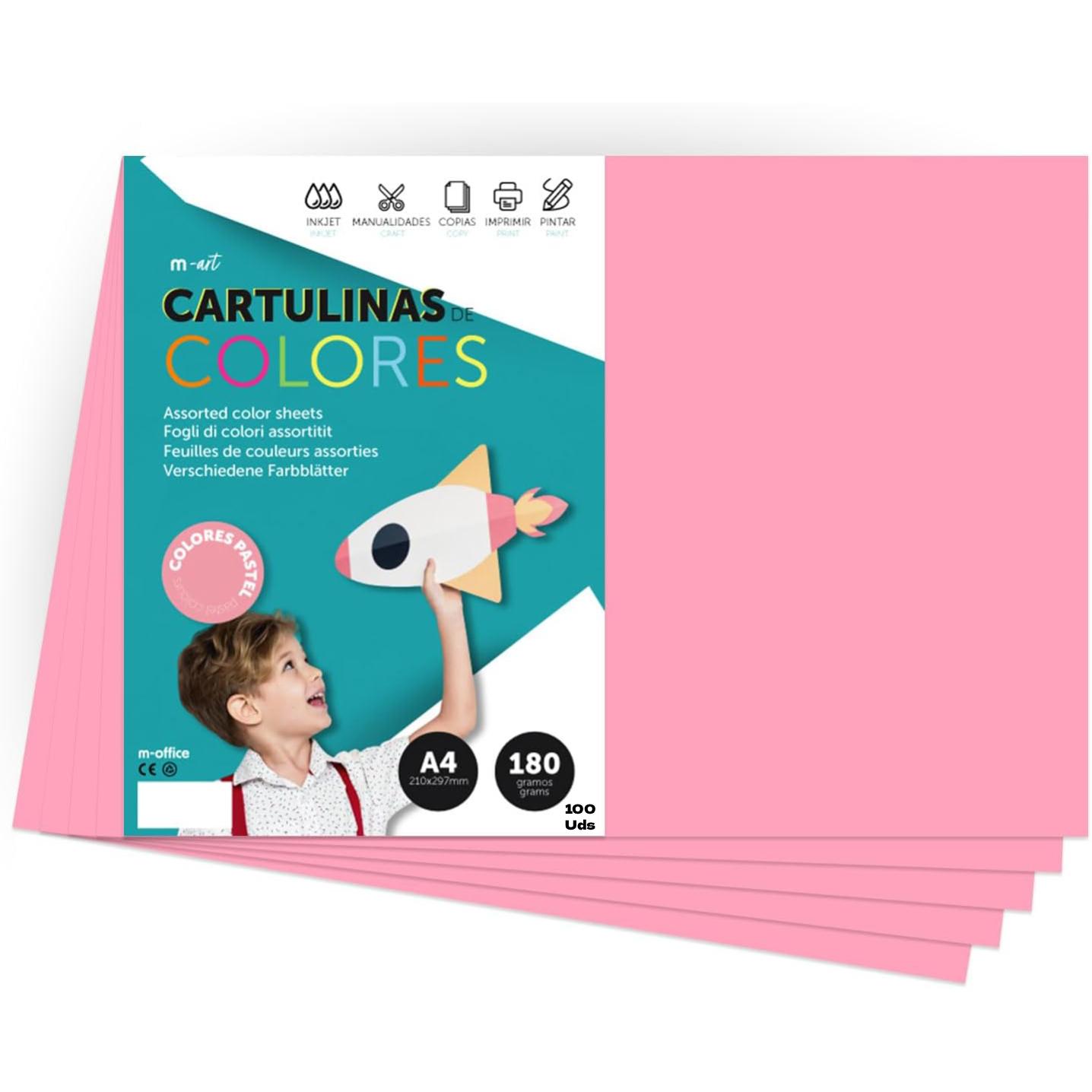 Cartulina de Colores, Cartulina A4 Colores Intensos, Hojas de Colores 180gr para Manualidades, Imprimir tus Documentos y Diseños Creativos, Folios de Colores A4 · m-office
