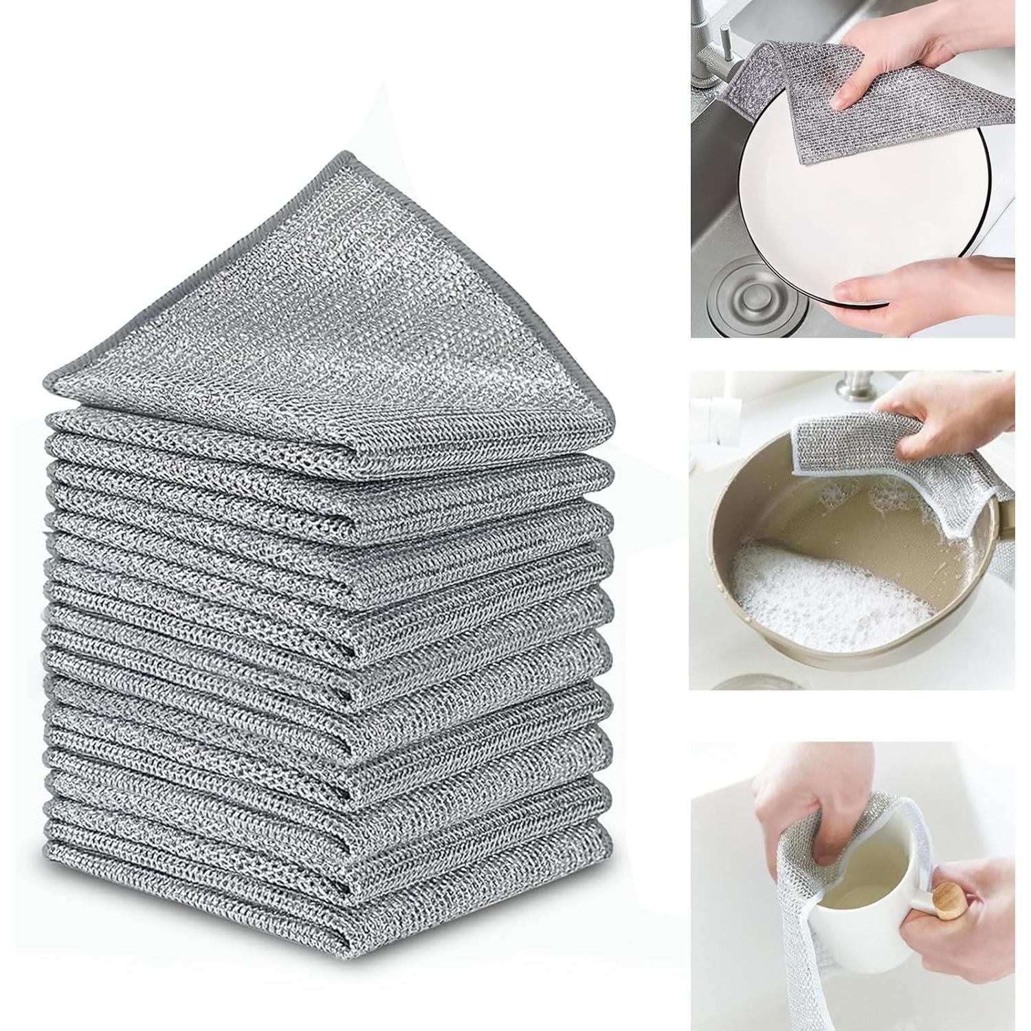 (10 Piezas) Estropajo Aluminio - Trapos Limpieza para Suciedaddifficiil, Paños de Limpieza Reutilizables (Doble Capa), estropajos Cocina, Paños de Aluminio Multiusos.