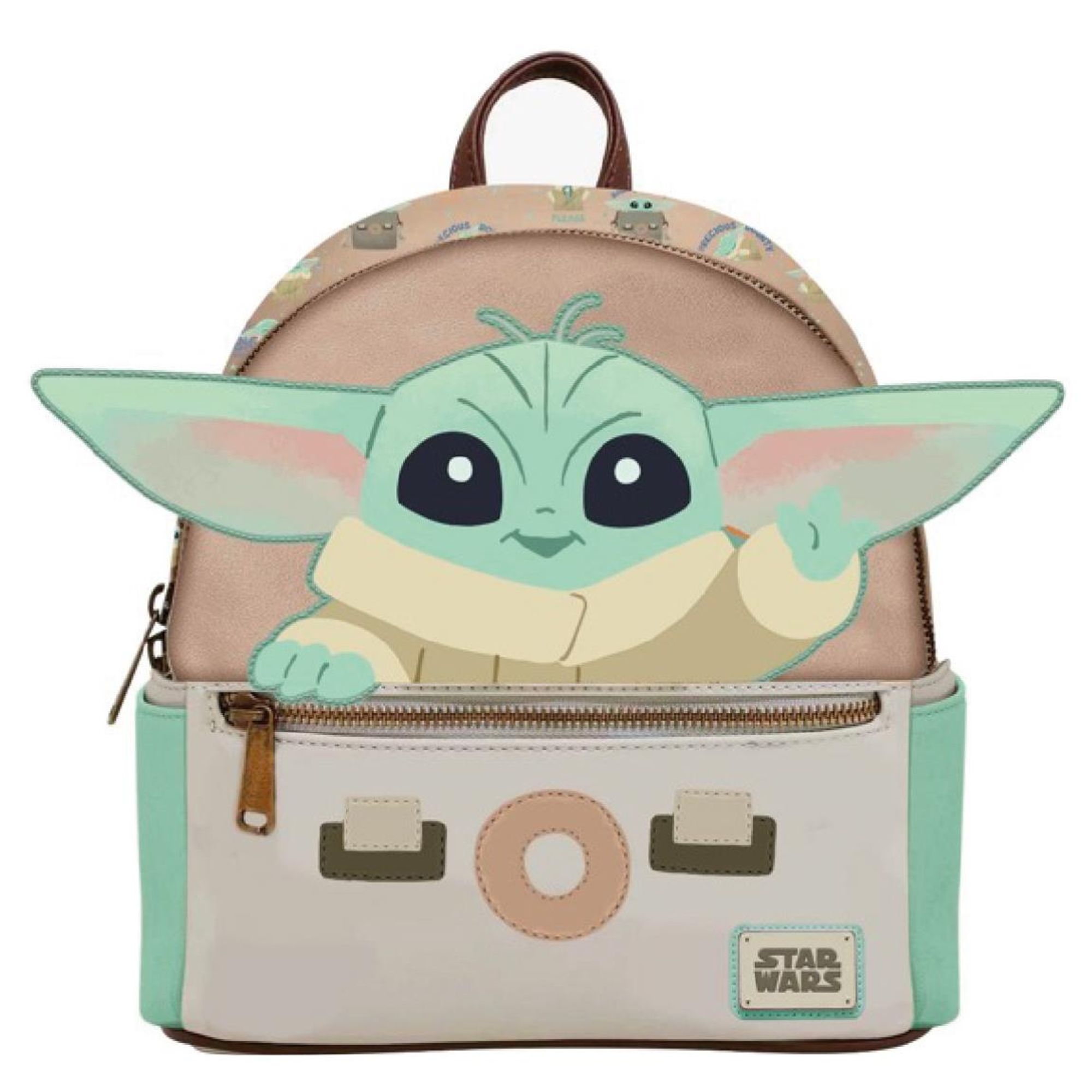 Mochila Infantil de Polipiel Star Wars The Mandalorian para Niños, Mochila Casual con Grogu en Relieve, Diseño Beige y Verde Pastel con Detalles Divertidos, Ideal para Escuela o Paseos