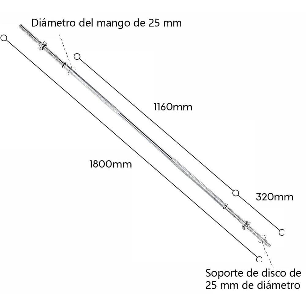 ALLINLIFE Barra de Pesas 180 cm/220cm Cromo con Cierre de Resorte 25 mm /28mm diámetro, Opción: desmontar o no.capacidad-100 kg