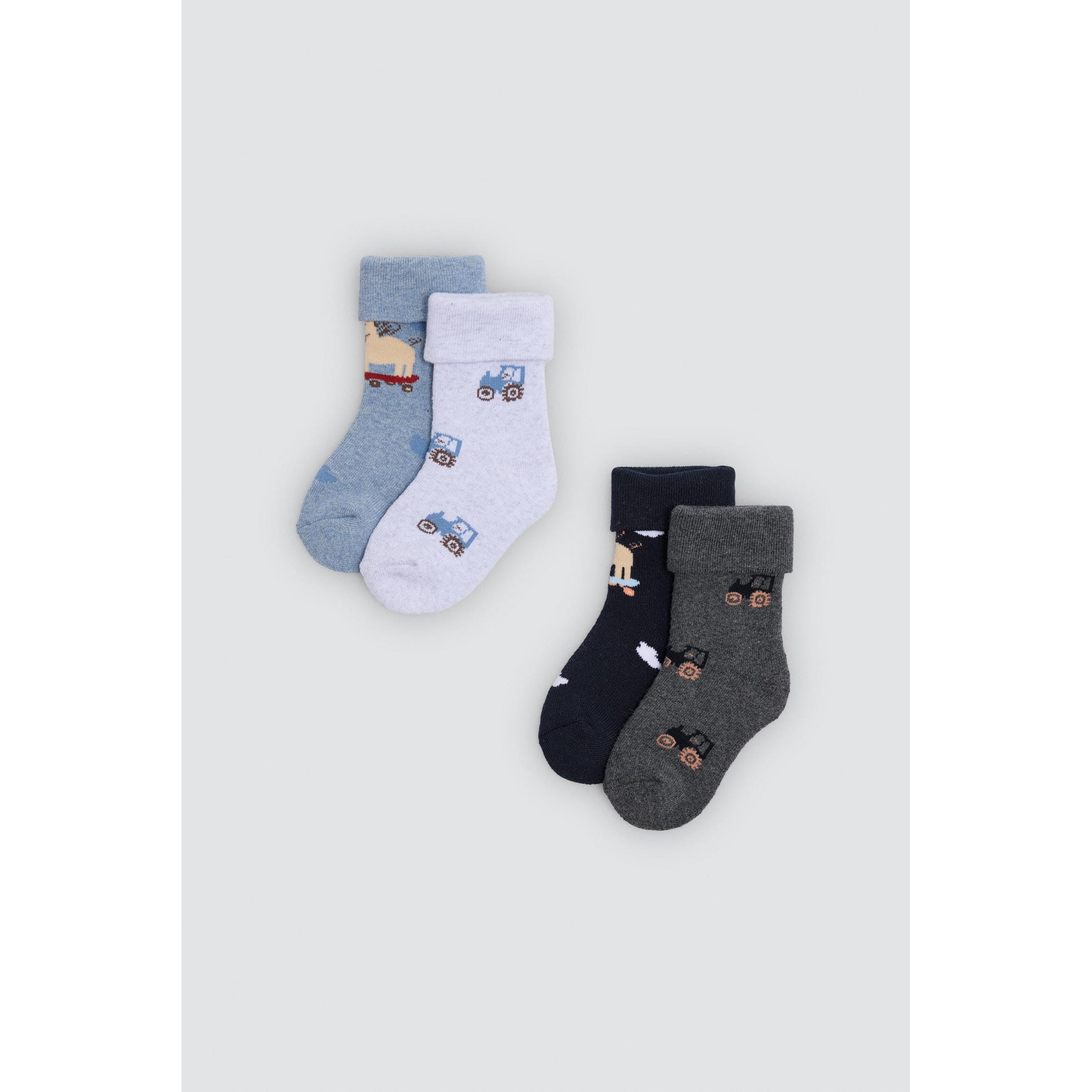 Ysabel Mora - Pack 4 calcetines bebé térmicos estampado tractores y cerdos