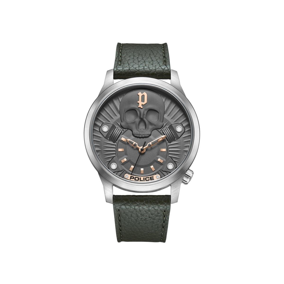 Police Reloj Hombre Caja De Acero Pulsera Genuine Leather De Color Verde Resistente Al Agua 5 Atm Pewja2227703