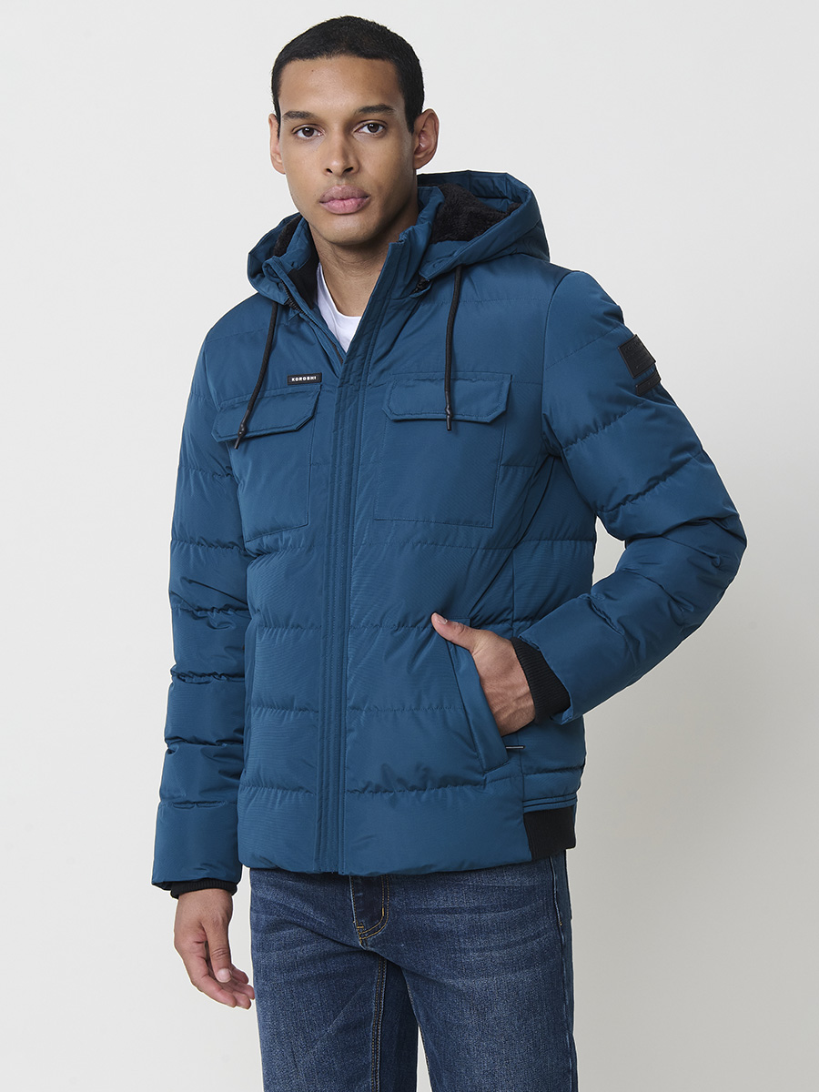 Koroshi - Chaqueta acolchada para hombre con capucha, diseño field jacket y bolsillos de pecho, 100% poliéster resistente, colores disponibles