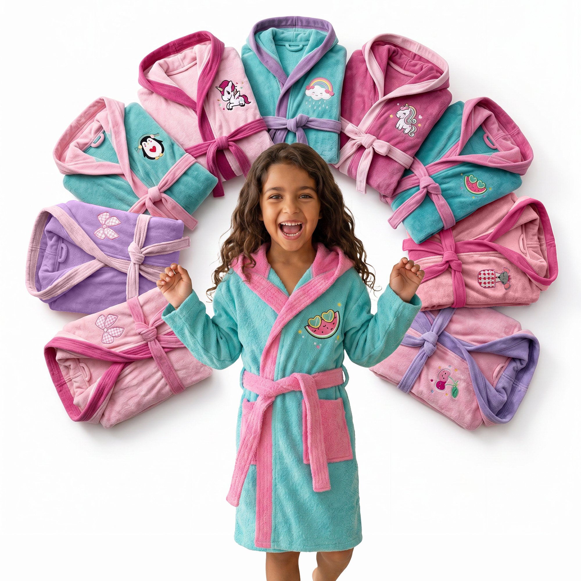 Albornoz infantil niña 100% algodón con capucha y bordado Ultra suave y absorbente - STILIA