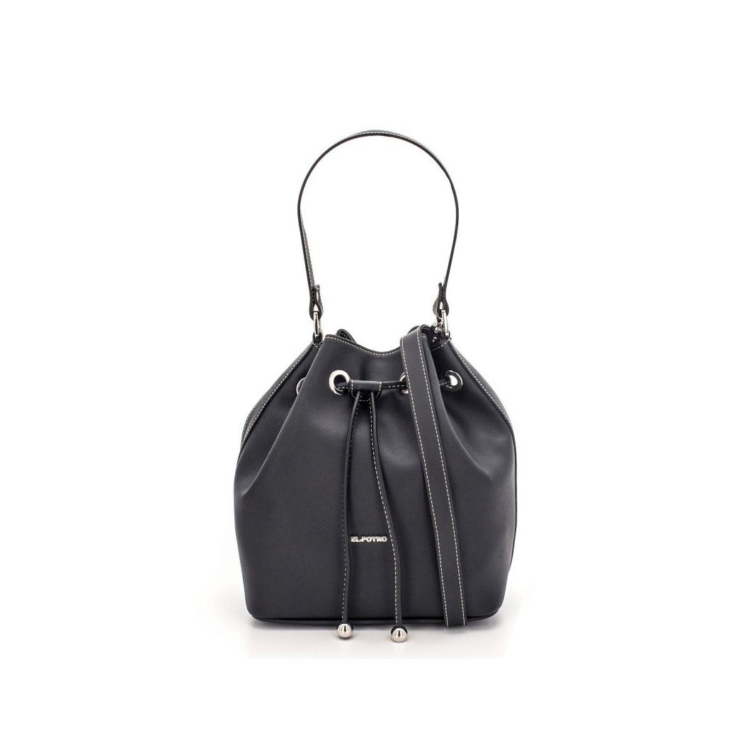 Bolso Bombonera El Potro Angula Negro - Mediano 27x26x15 cm, Fabricado en Ubrique en Lona, con Asa de Mano y Extensible
