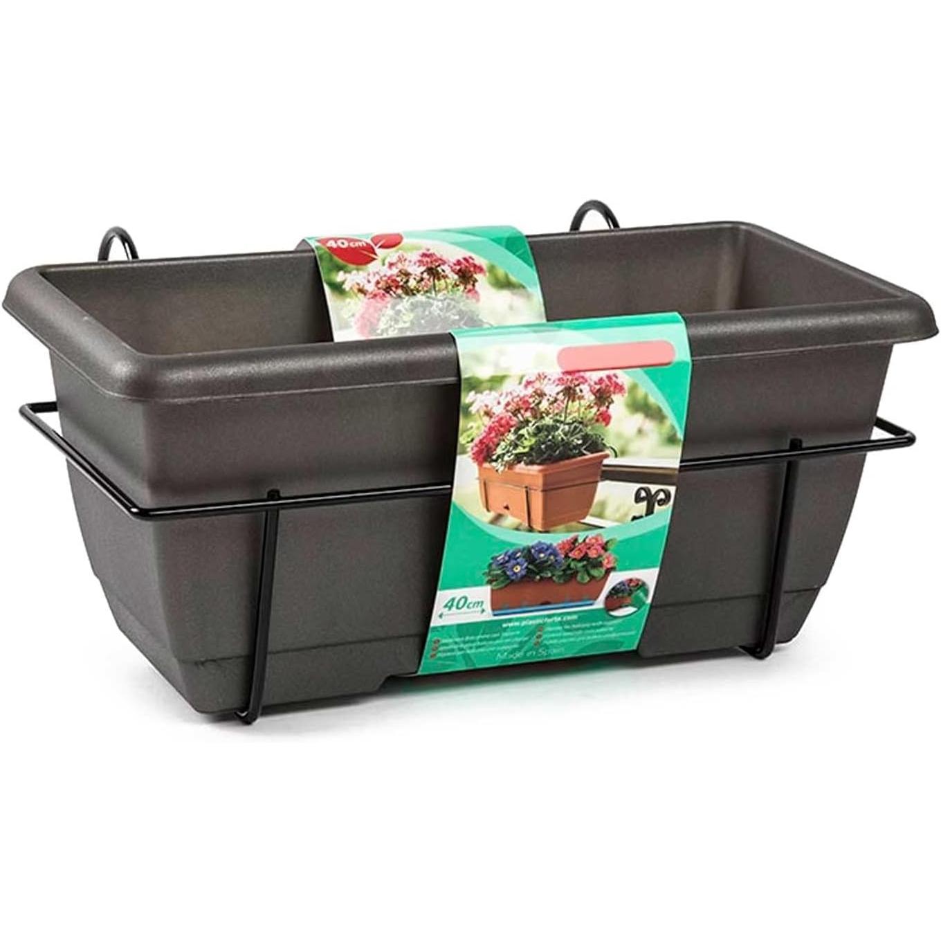 C.A | Jardinera Balconera 40 - 60 cm | Con Plato Integrado y Soporte Metálico | Plástico Resistente | Para Balcón y Terraza