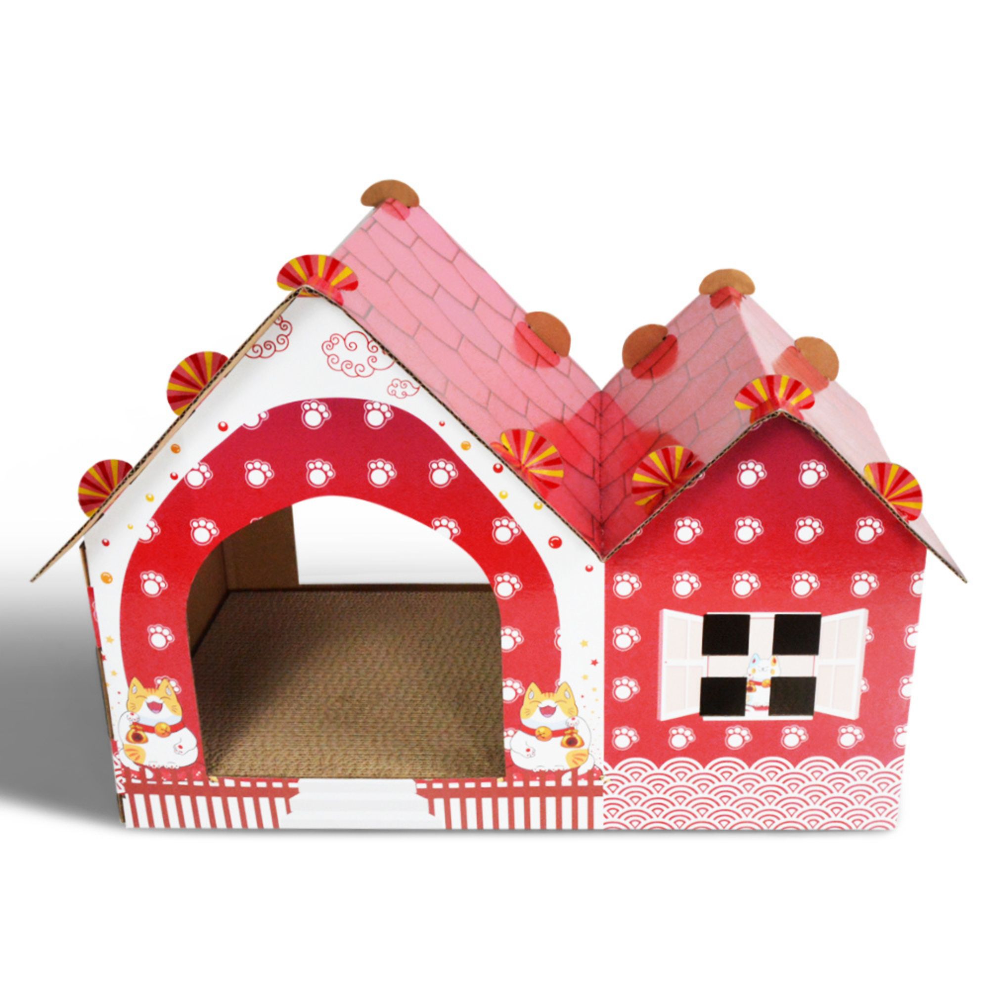 Casa para Gatos de Cartón Desmontable - Diseño Elegante y Espacioso para Descanso y Juego, Ideal para Todas las Razas