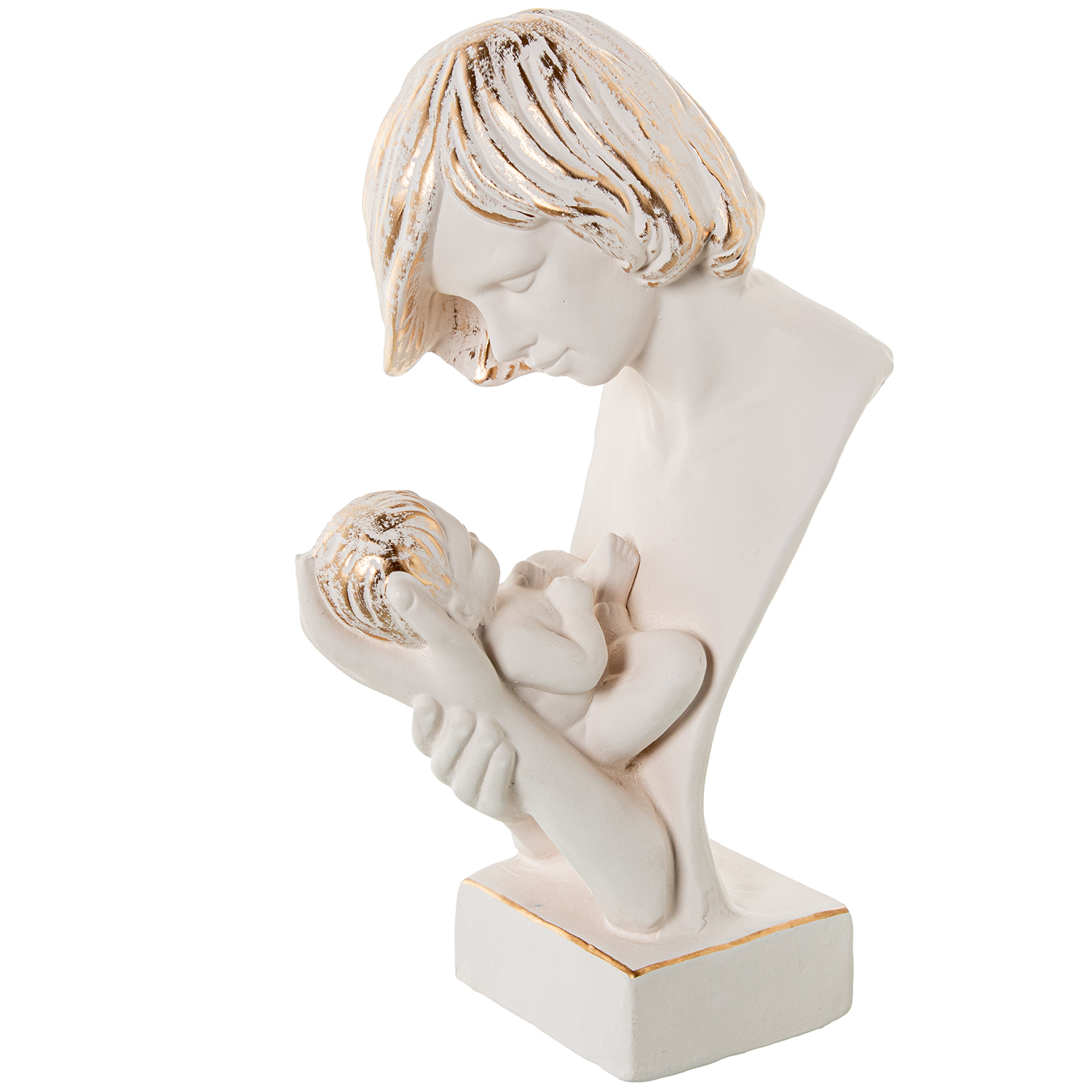 Figura ceramica mujer con bebe crema, oro 22x14x35cm