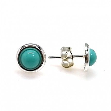 Pendientes Turquesa Bola Con Aro De Plata De Ley 5 Mm.