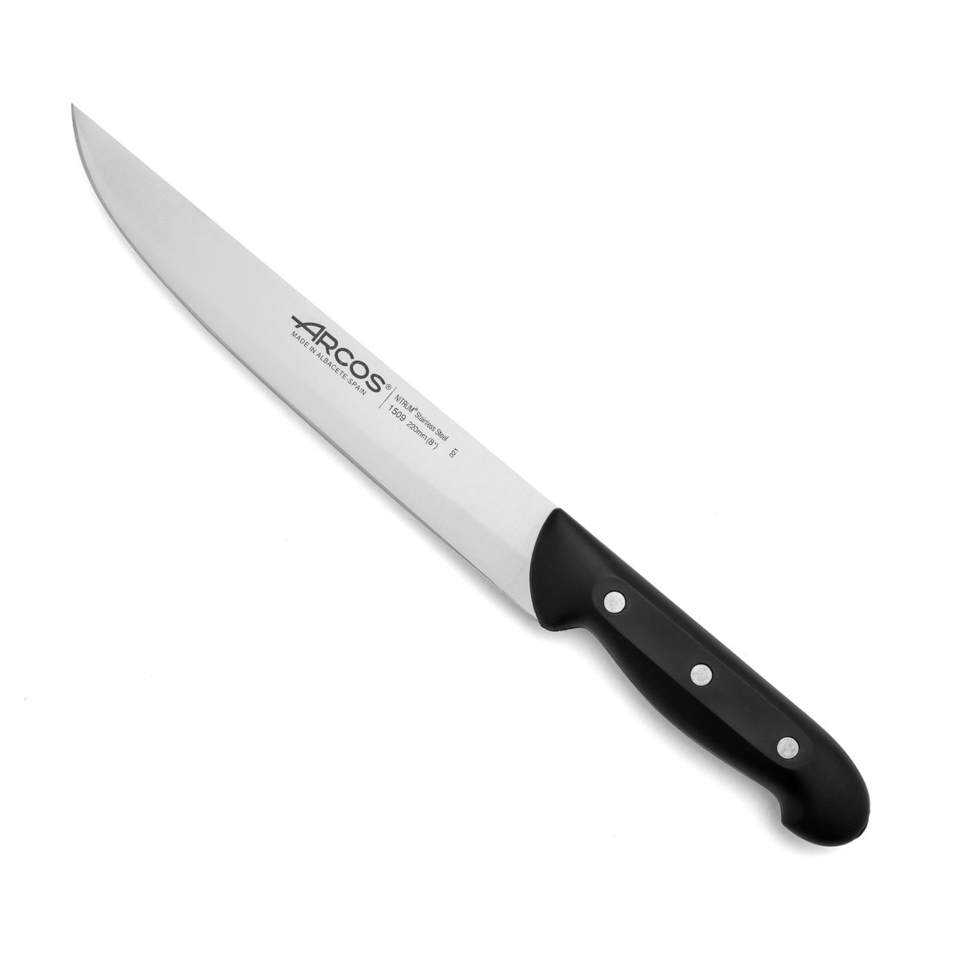 Arcos Cuchillo cocina Maitreeries - Hoja Acero Inoxidable, mango polipropileno negro - Resistente, duradero y confiable - Tamaño, remaches alta resistencia a la corrosión.