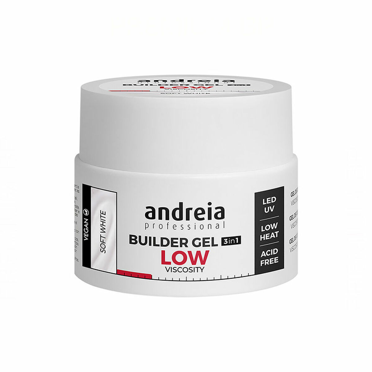 Andreia Professional Builder Gel Low Viscosity Soft White 44 Gr - Gel de Construcción 3 en 1 de Baja Viscosidad