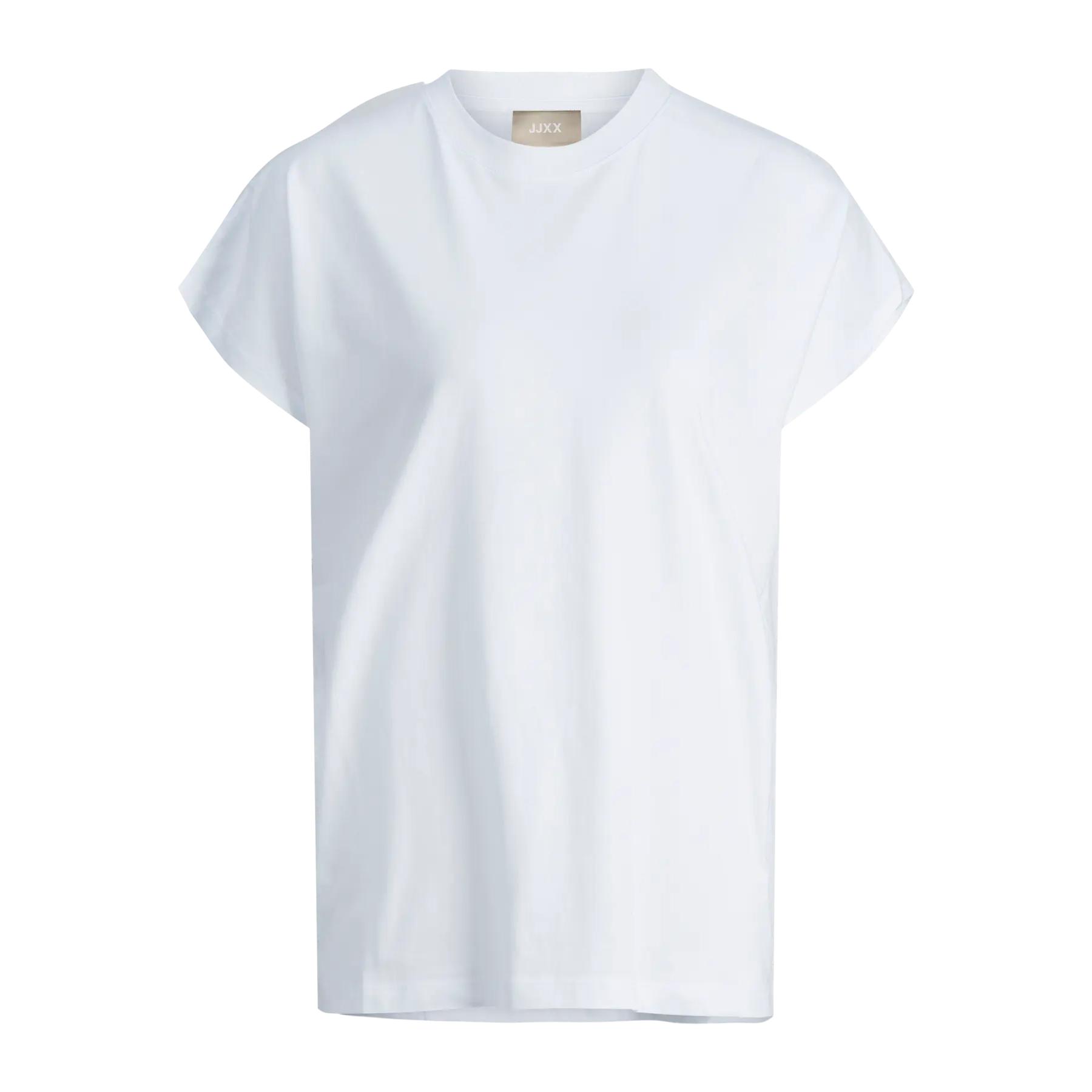 JJXX - Camiseta mujer JJXX con corte contemporáneo y fit relajado, cuello redondo acanalado y hombros caídos, ideal para look smart-casual o urbano, 100% algodón, colores blanco y negro