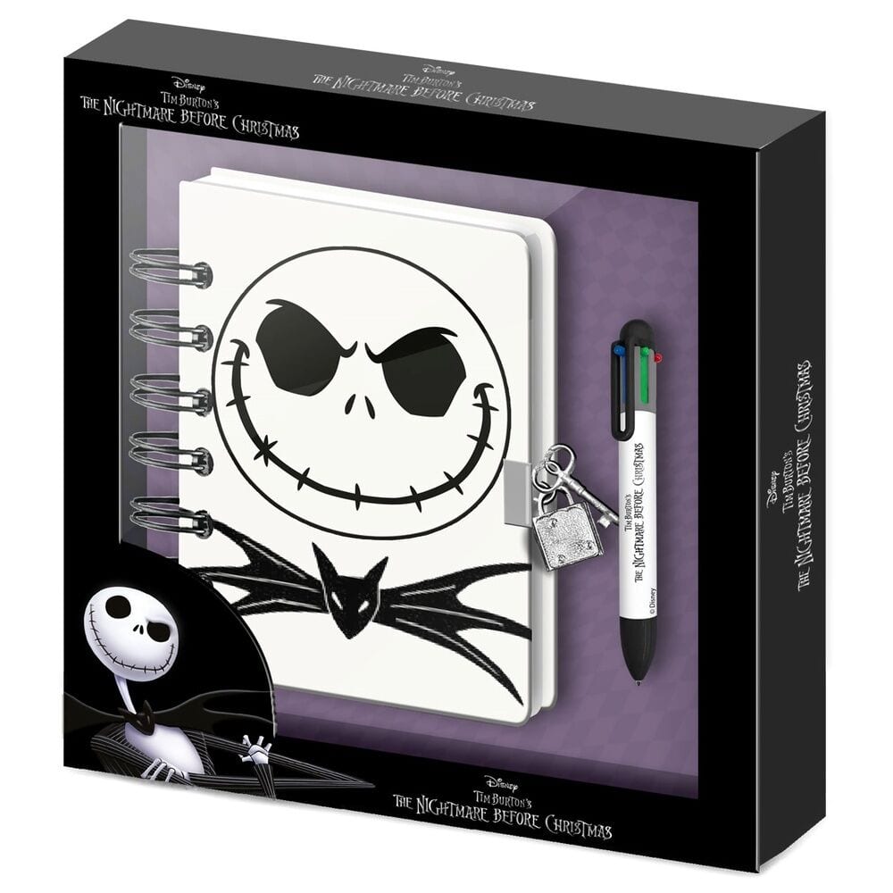 Sets de Diario y Bolígrafo Pesadilla Antes de Navidad Disney, Cuaderno con Anillas y Cierre Elástico, Bolígrafo Multicolor, Diseño Jack Skellington, Papelería para Regalo y Colección