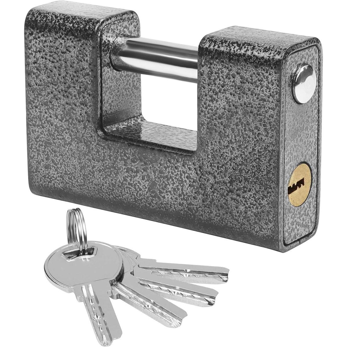 Zware Kwaliteit Hangslot - Met 4 Sleutels - Groot Eendelig Hangslot - Gehard Solide Staal Materiaal Monoblok Slot - 12mm Dikke Ring - Beschermslot Garagedeur, Containers, Schuur, Luifels, Lockers, Poorten en Magazijnen - Robuust