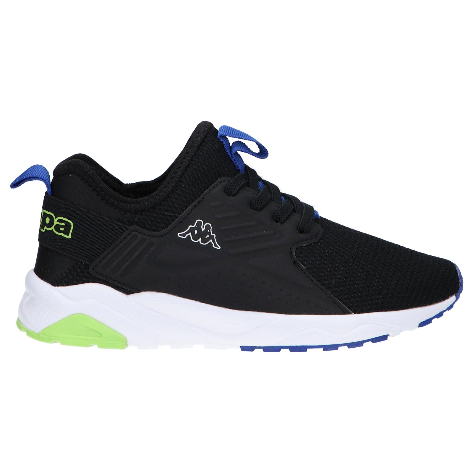KAPPA Kids Sneakers 36153ZW SAN PUERTO A6R Black-Green-Blue with cushioned insole and non-slip sole, flexible design for active boys and girls, ideal casual footwear for autumn/winter activities.
