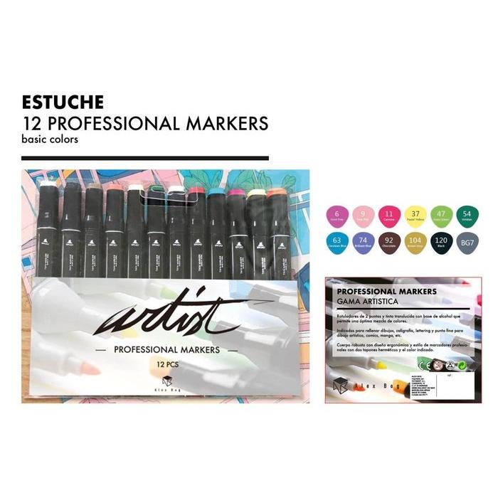 ROYMART PACK 12 ROTULADORES ARTIST 2 PUNTAS BASE ALCOHOL BASIC ROTULADORES