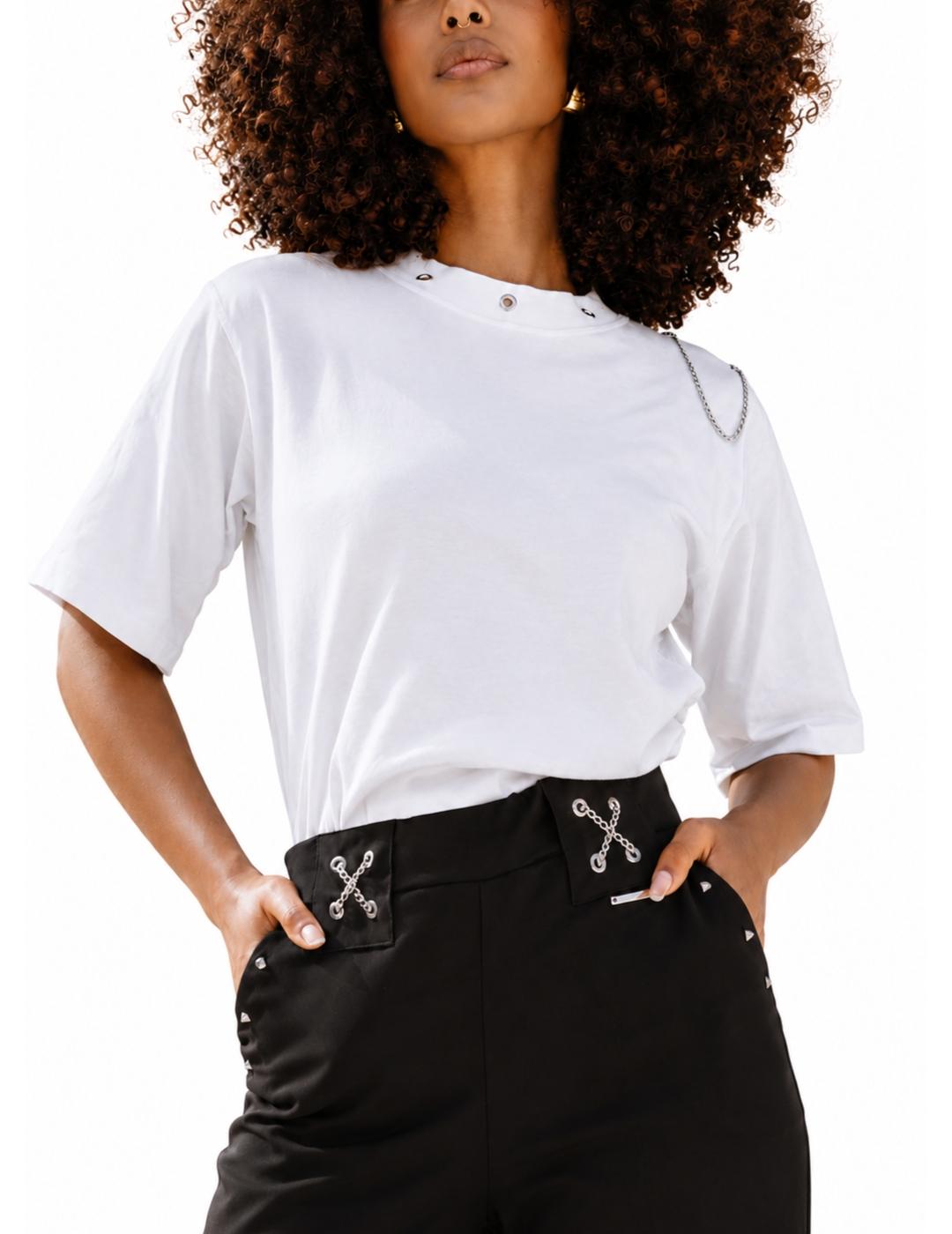 Camiseta Animosa blanca cadena manga corta de mujer