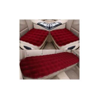 CA Cojín grueso de felpa para asiento de coche, fundas para asientos delanteros y traseros (paquete de 3, delanteros y traseros, rojo)