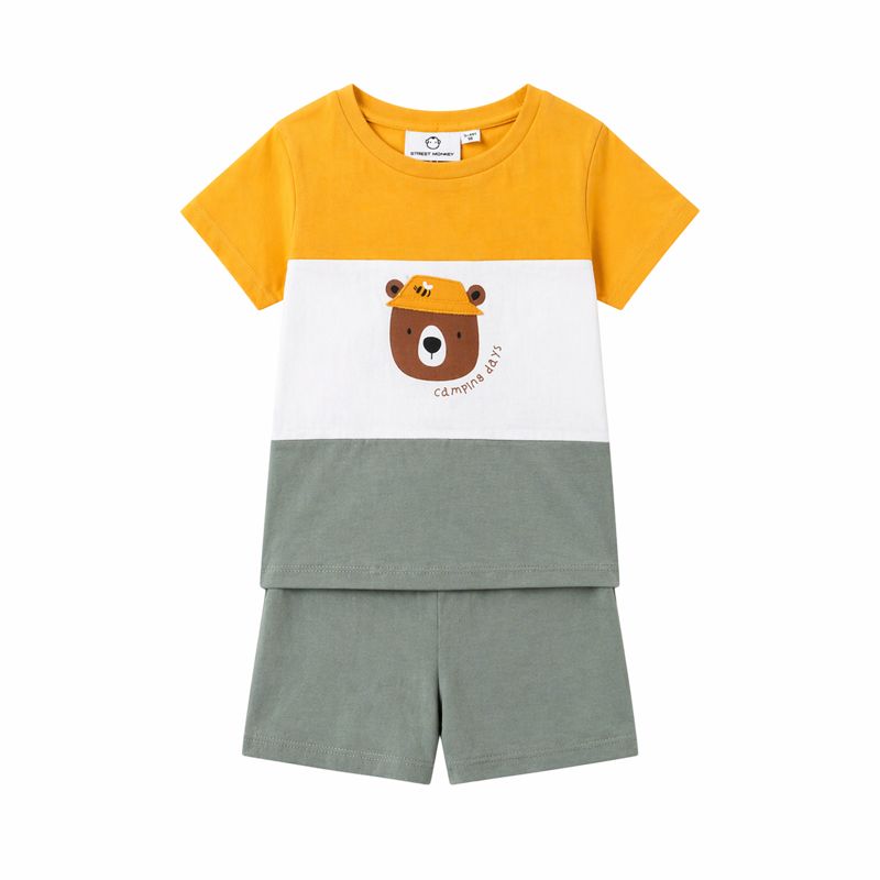 Street Monkey conjunto niño algodón de camiseta estampada oso y pantalón verde corto verano 2026