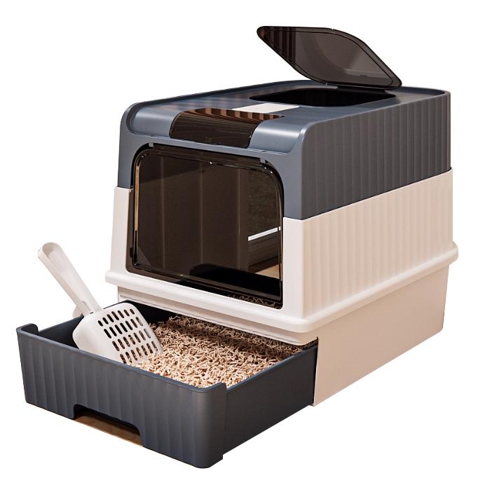 Caja de Arena para Gatos con Cajón Extraíble, Cubierta Superior y Filtro Desodorizante – Doble Entrada/Salida, Espaciosa y Antisalpicaduras, Fácil de Limpiar