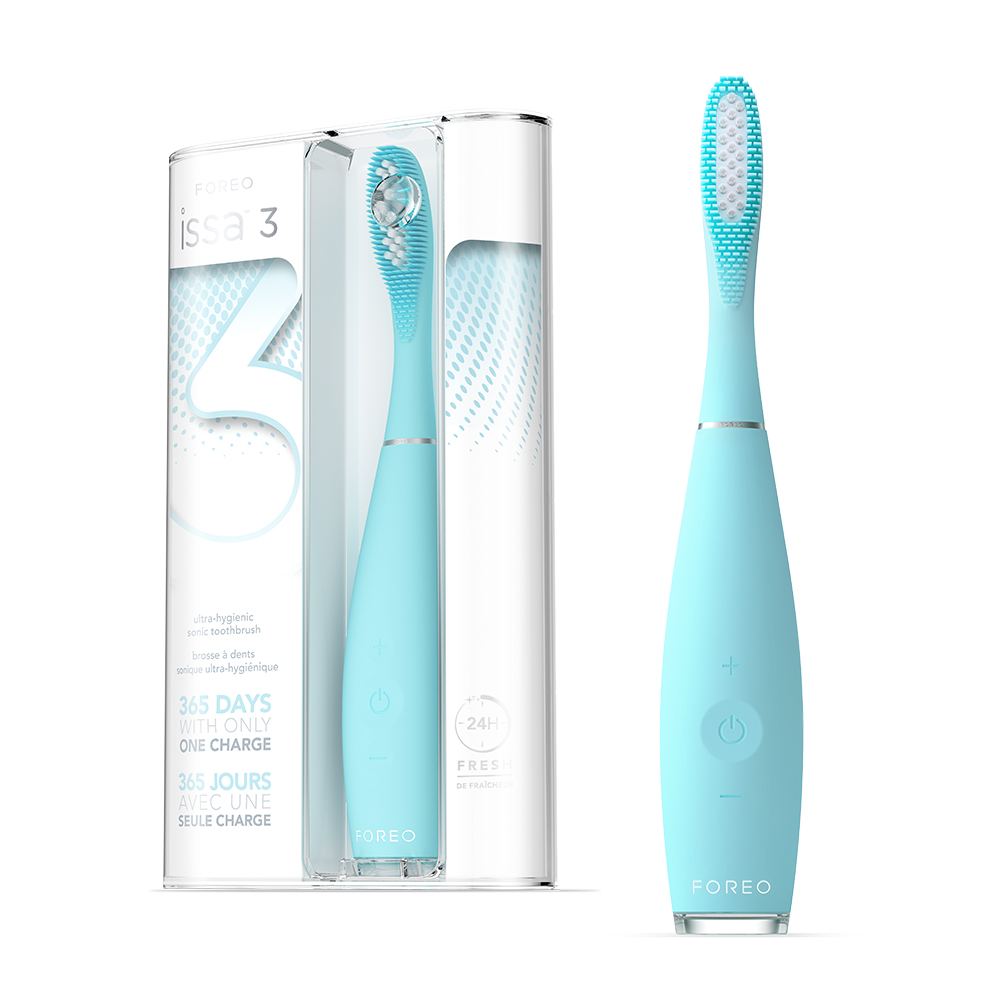 FOREO ISSA 3 Cepillo de dientes eléctrico de silicona para dientes, encías, lengua y boca, accesorio de viaje, cabezal de cepillado de 6 meses, impermeable, 365 días por carga USB, garantía de 2 años