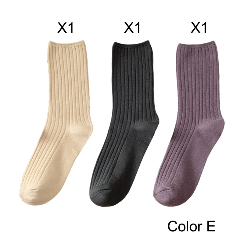 TK 3 Pares De Calcetines Largos Para Mujer Estilo Japonés Retro Y Elegante Calcetines Casuales De Algodón Transpirables De Color Sólido