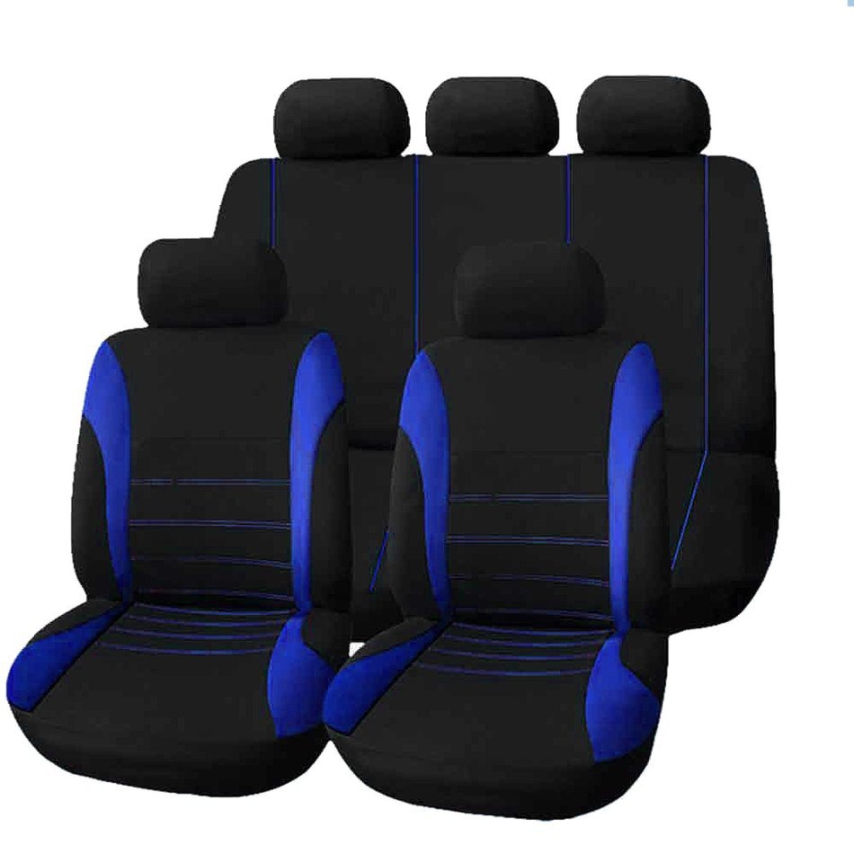 OmHome Juego de 9 fundas de Tela para asientos de coche, universales, para todas las Estaciones, de Cinco plazas, Con Costura, Estilo faja Negra