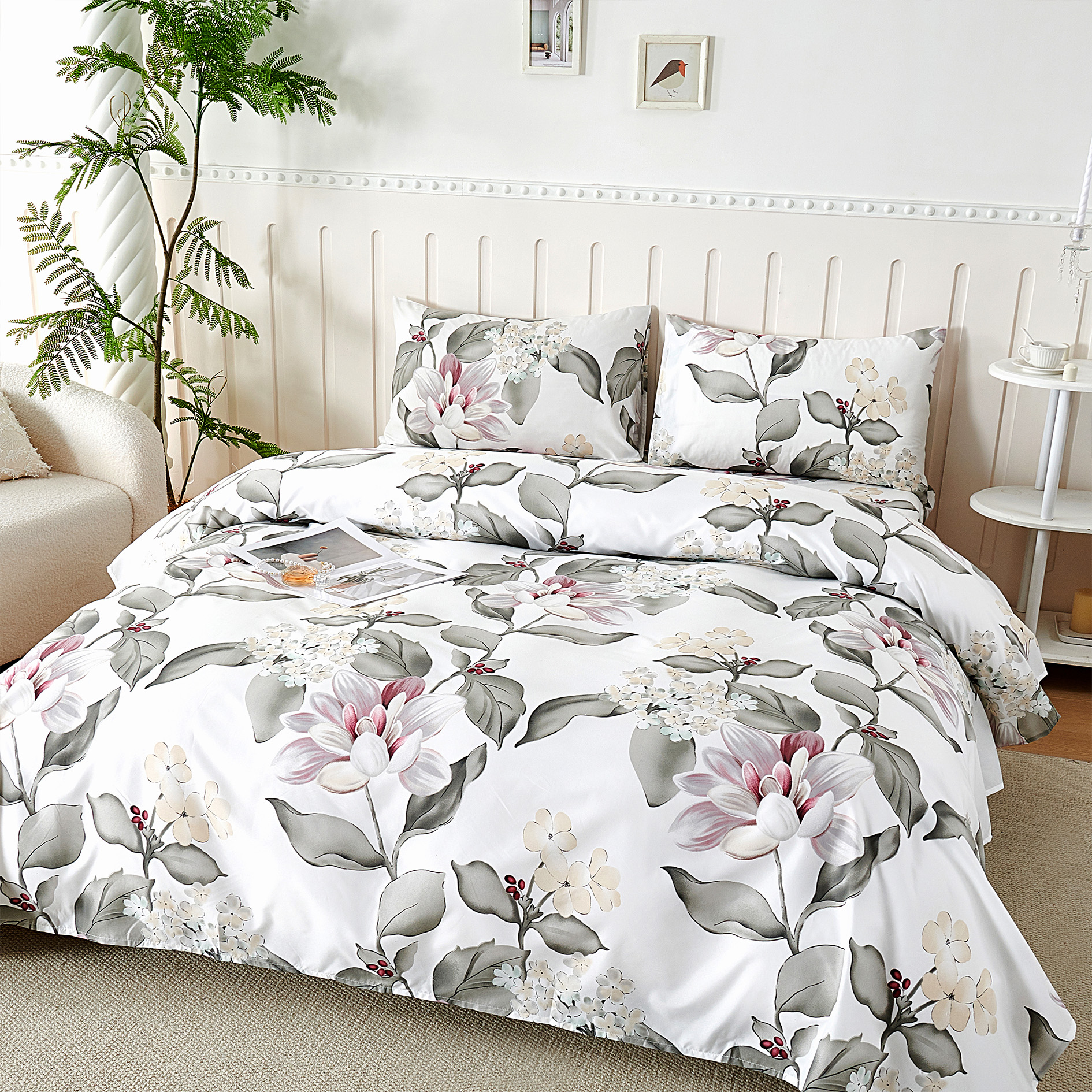 SNOWDVANCE Juego de Sábanas 3 Piezas Cama 90-100% Poliéster - Encimera 150 x 240, Bajera 90 x 200 + 25 cm, 1 Funda 45 x 75 - Estampado Cuadros Beige Gris - Suave, Transpirable y Lavable