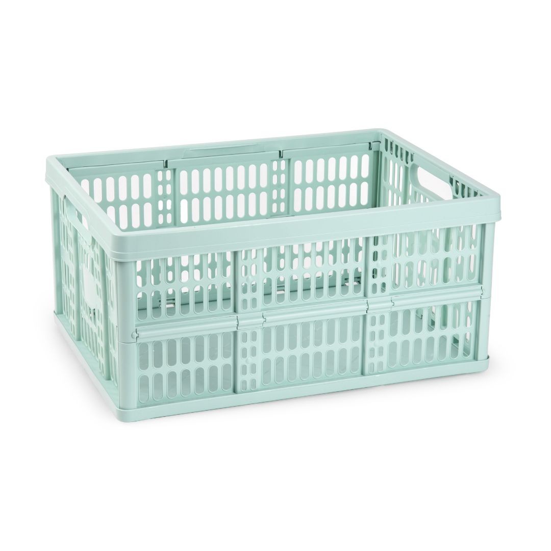 Caja Plegable con Asas, Caja plástico para Camping, Caja plástico Organizador, 48 cm Largo x 35 cm Ancho x 23 cm Alto, Capacidad 32 litros, Carga máxima de 18 Kg