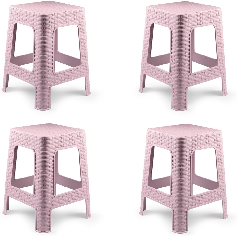 Taburete Plástico Ratán Moderno 36x36x45cm Rosa COSHANO