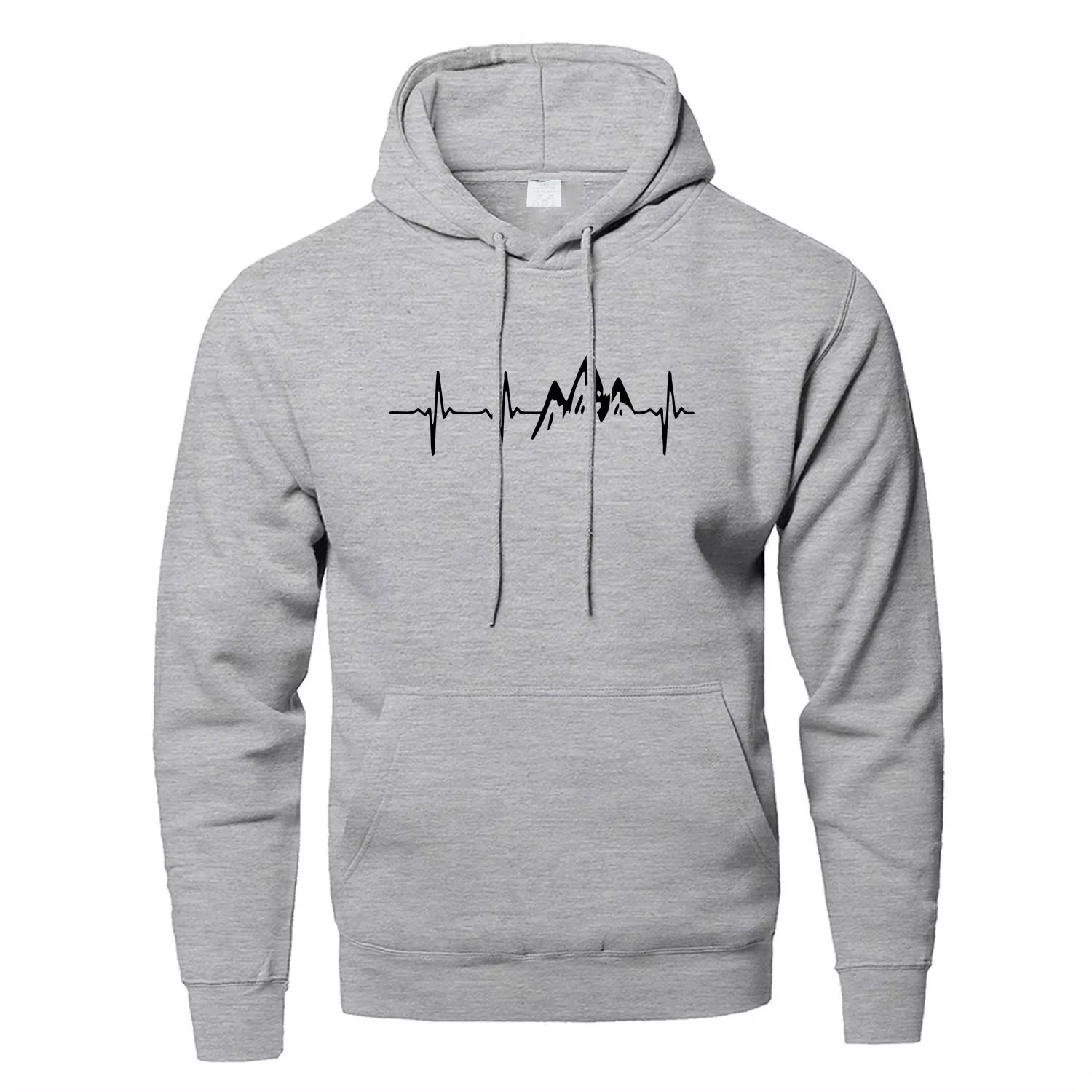 TK Sudadera De Manga Larga Para Hombre Mountain Heartbeat En Negro Y Gris Deportiva Para Otoño Sudadera Con Capucha Estilizada