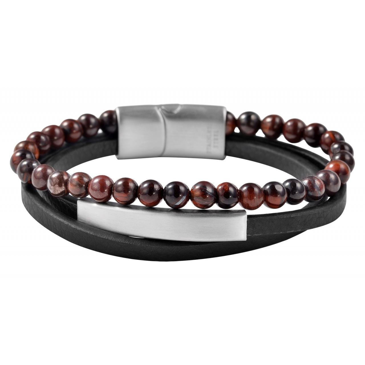 Akzent® Pulsera em Couro com Pedra Olho Tigre